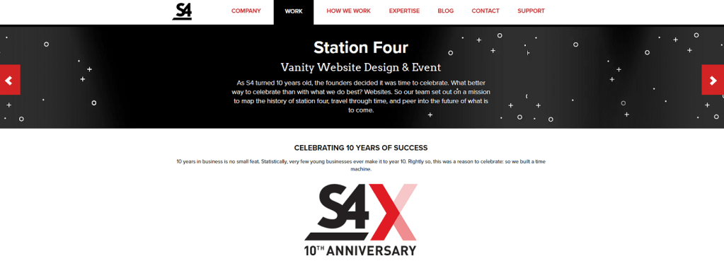 Copywriting services provided for Station Four 10th Anniversary Campaign portfolio page.
